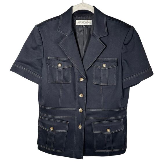 Tahari Arthur S Levine Classics Navy Cotton Button Down Collared Vest Women's 10 - Picture 1 of 7